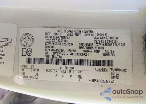 2017 Ford F-250 Lariat from USA, damaged, VIN 1FT7W2BT4HEE52421